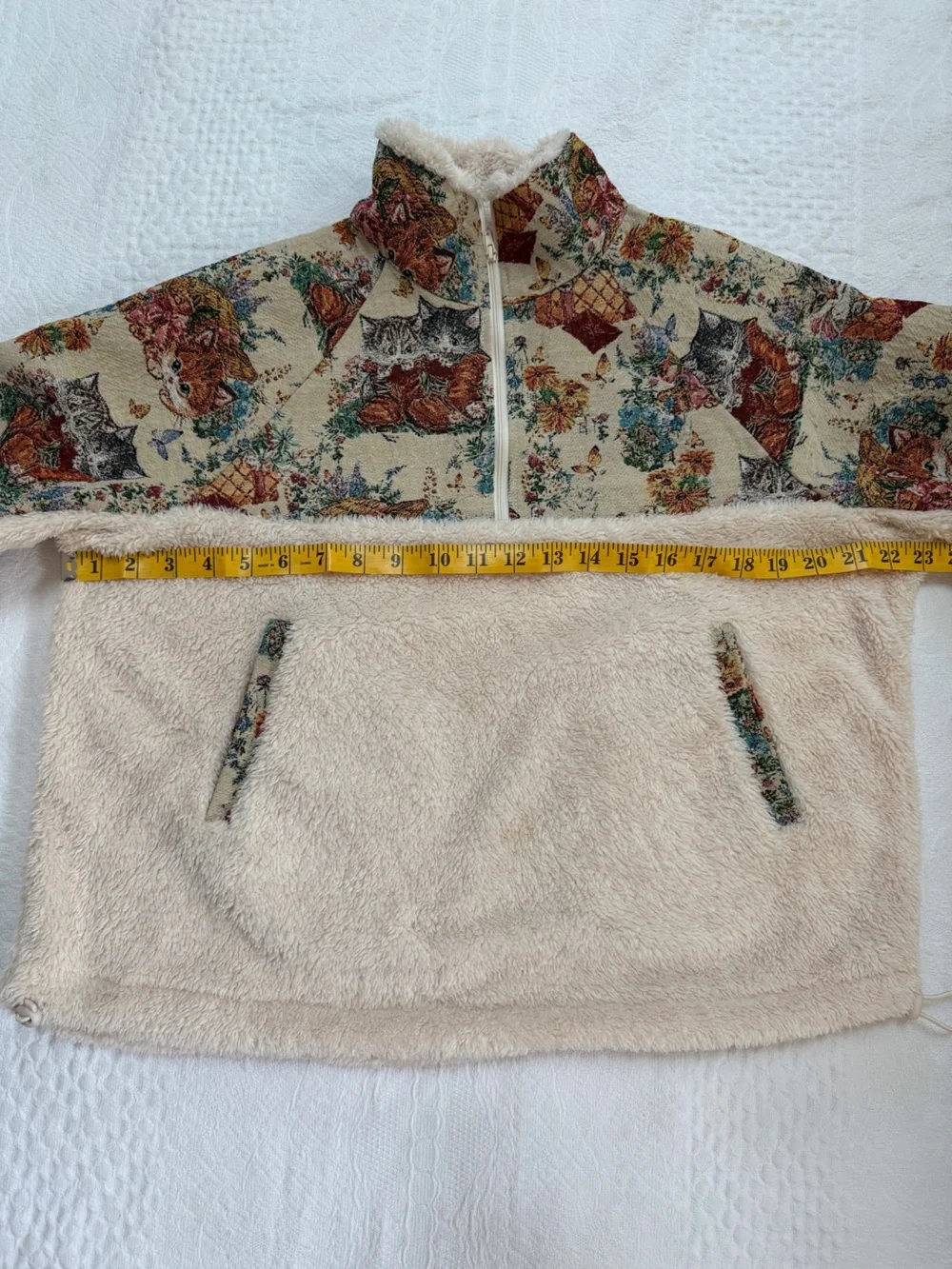 Cat Tapestry Fleece Pullover 1/2 Zip Women’s Size Large L Cider
